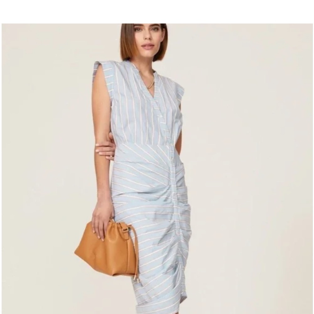 Veronica Beard Light Blue and White Striped Midi Dress